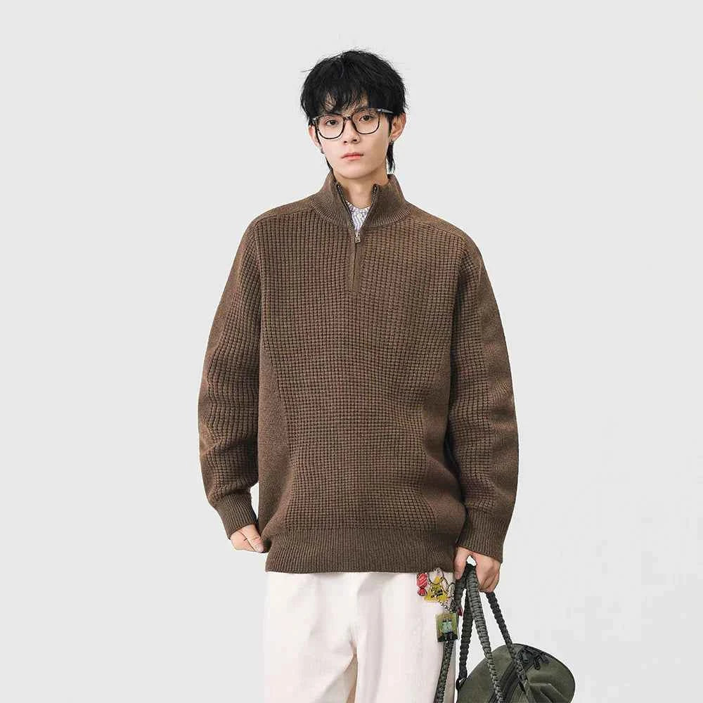 Cozy Mock Neck Half Zipper Waffle Knit Sweater