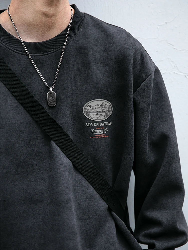 Gray Color Mountain Valley Design Sweater