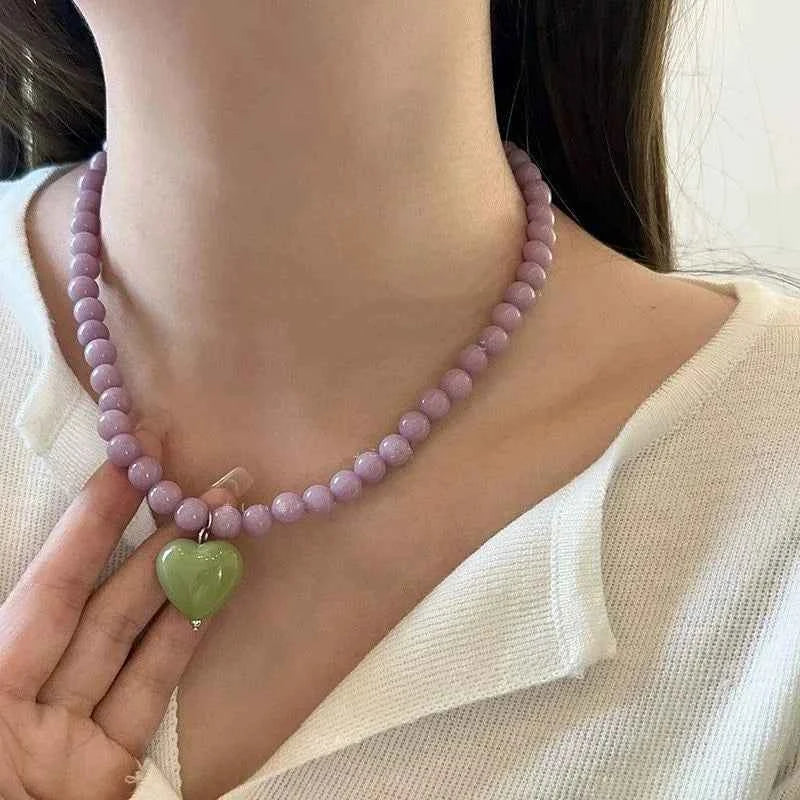Colorful Heart Pendant Beaded Necklace