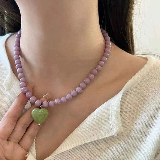Colorful Heart Pendant Beaded Necklace