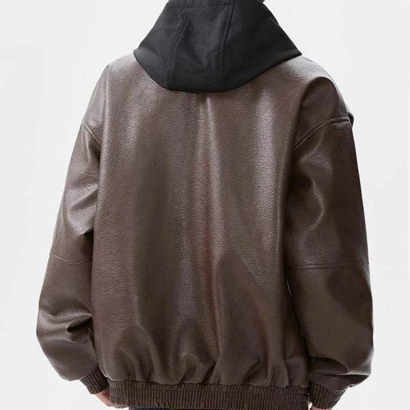 Retro American Hooded Leather Biker Jacket