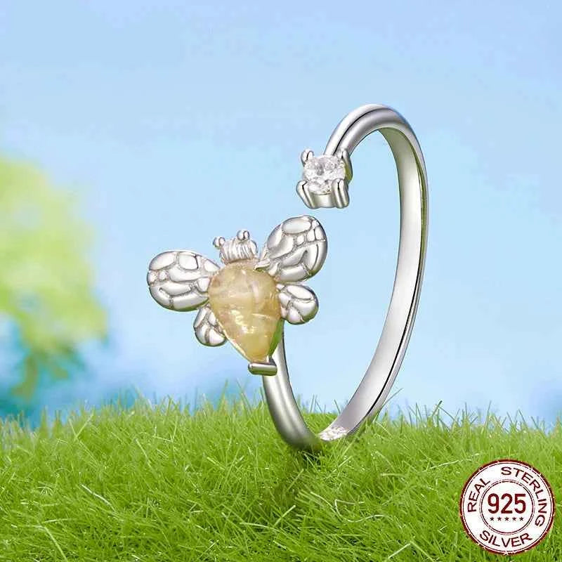 Women Cute Adjustable Sterling Silver Bee Ring