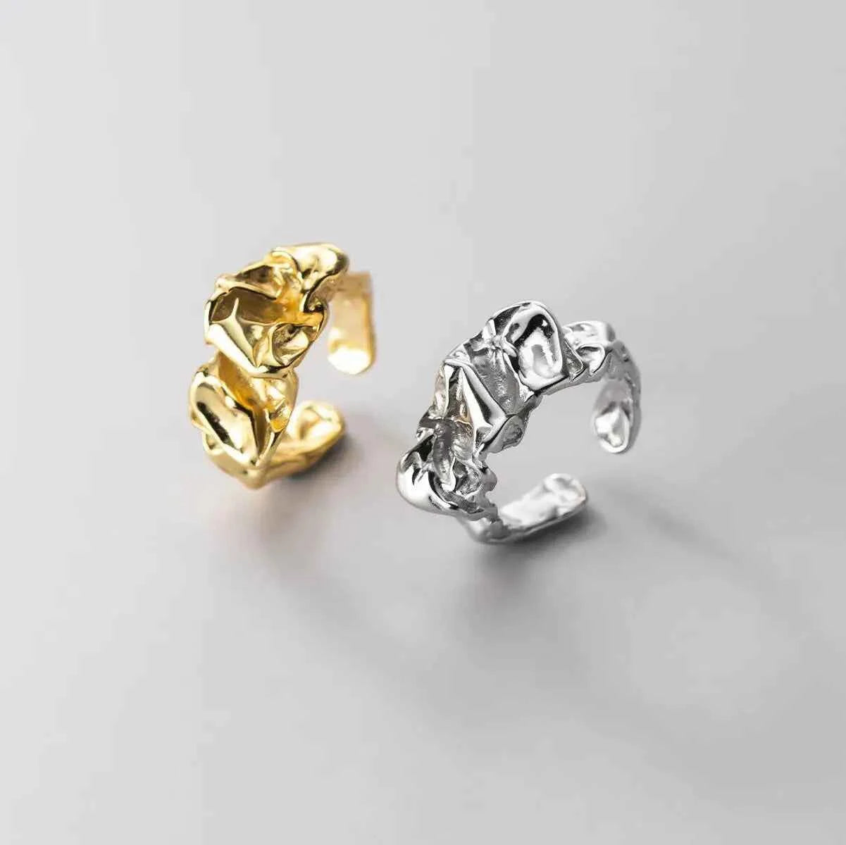Irregular Wide Facet Silver Metal Ring