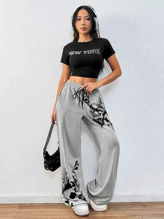 Dark Gothic Drawstring Loose Straight SweatPants