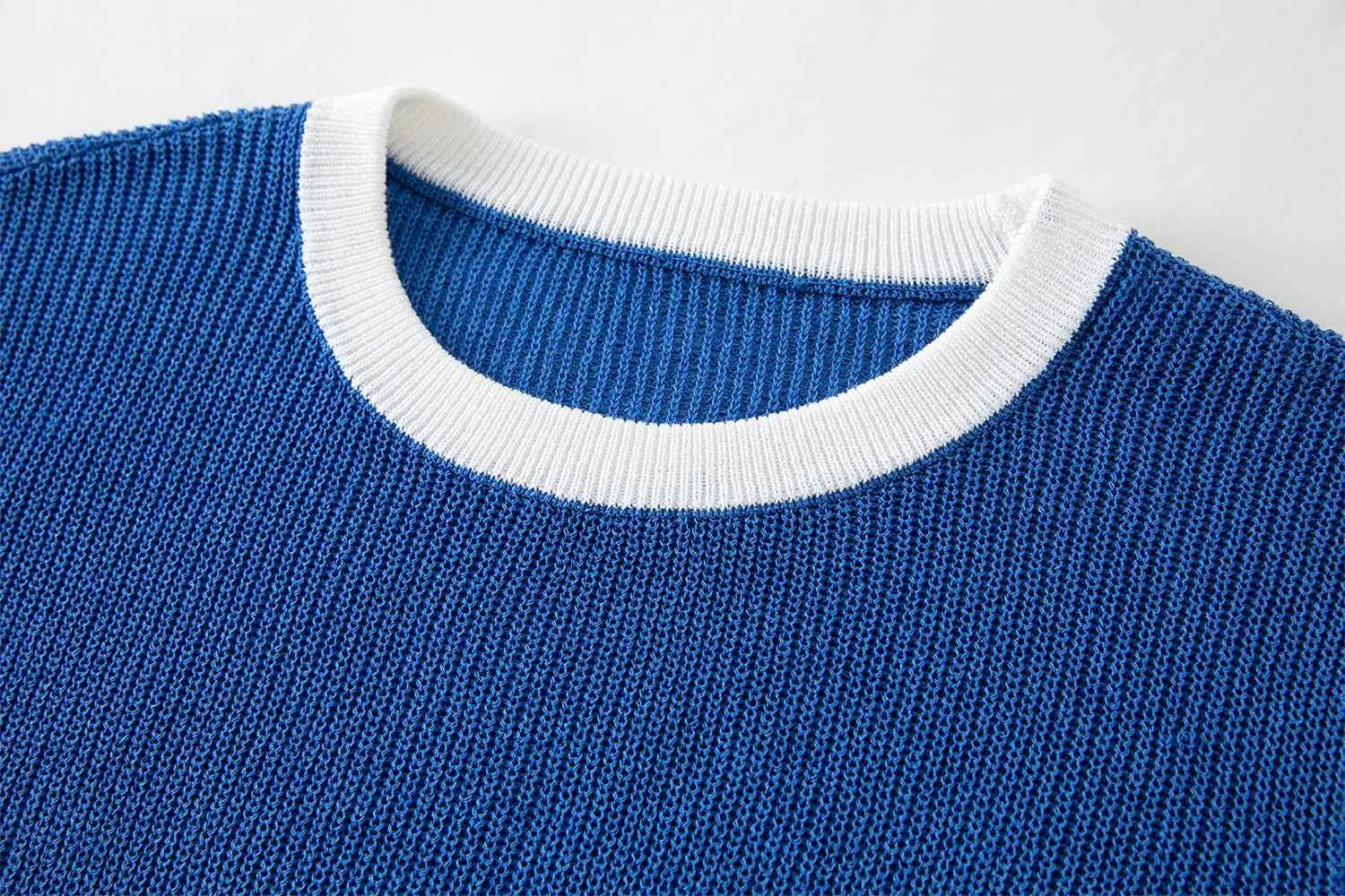 Women Retro Casual Blue Nautical Style Knit T-Shirt