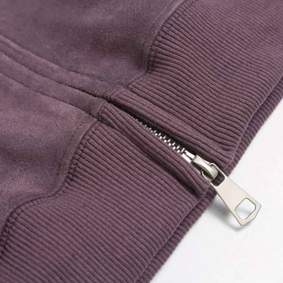Striped Vintage Suede Loose Fit Hooded Sweatshirt