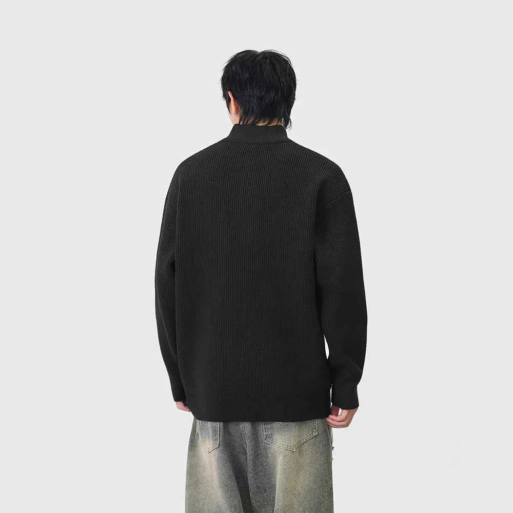 Soft Ribbed Knit Mock Neck Half Zipper Sweater