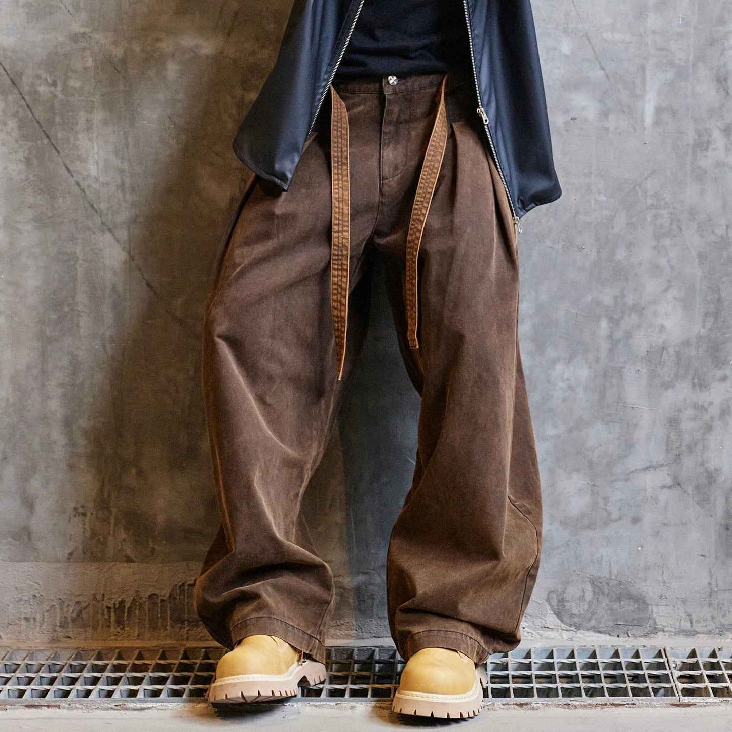 Brown Distressed Loose Fit Wide Jeans
