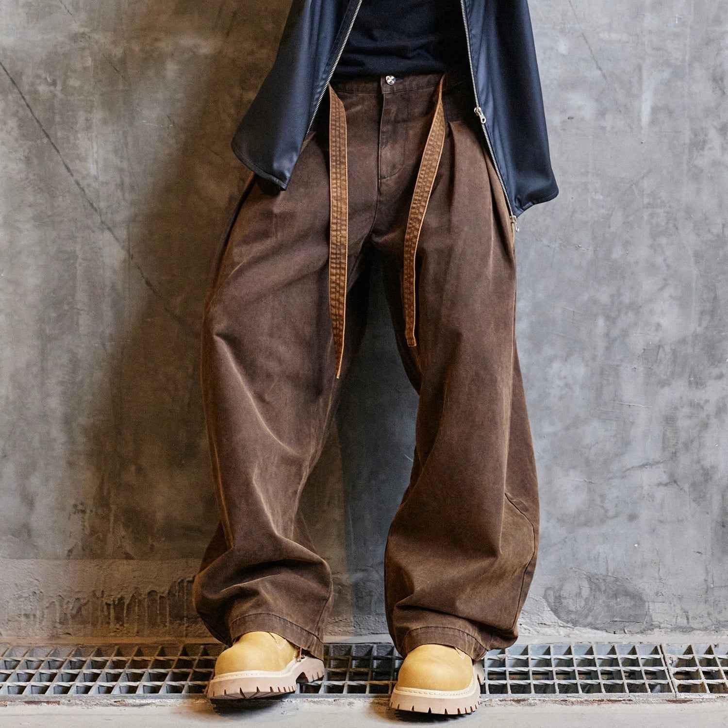 Brown Distressed Loose Fit Wide Jeans