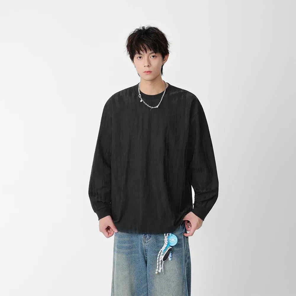 Comfortable Textured Crew Neck Long Sleeve T-Shirt
