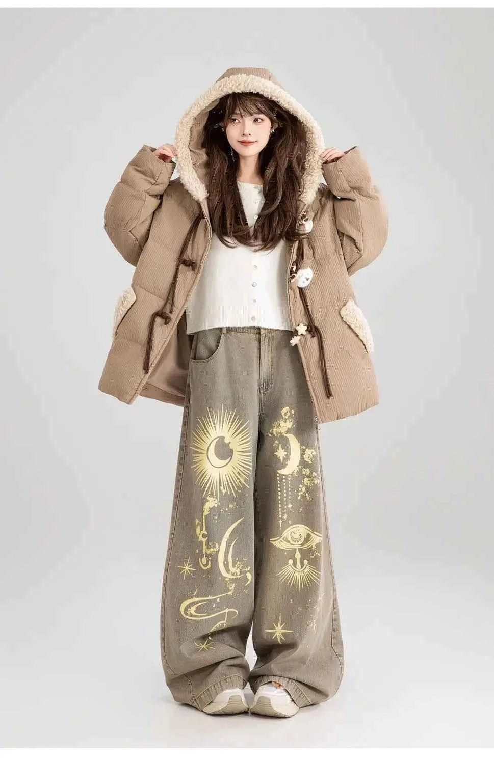 Effortless Graffiti Print Loose Vintage Wide Leg Jeans