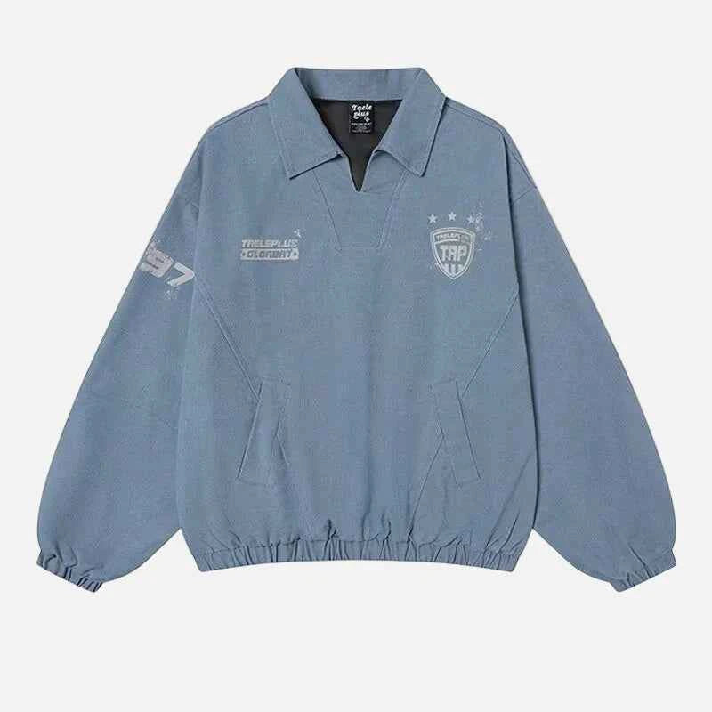 Y2K Letter Print College Style Washed Sports Sweatshirt