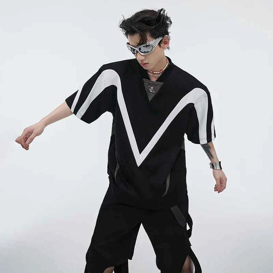 Color Contrast Design Short Sleeve T-Shirt