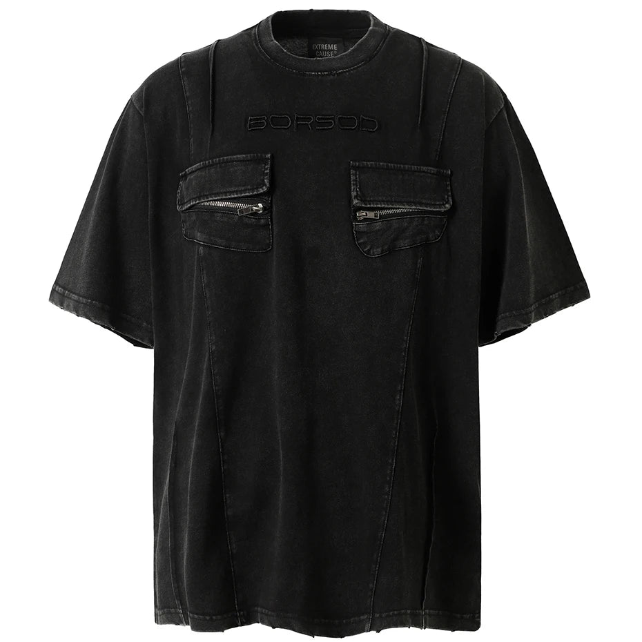 Oversized Cargo Pockets Patchwork T-Shirts