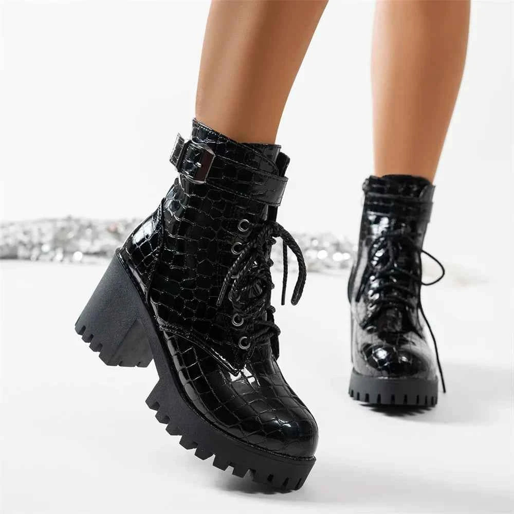 Gothic Black Platform Buckle Strap Boot