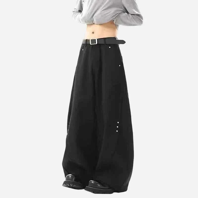 Luxury Black Scimitar Casual Wide Leg Pants
