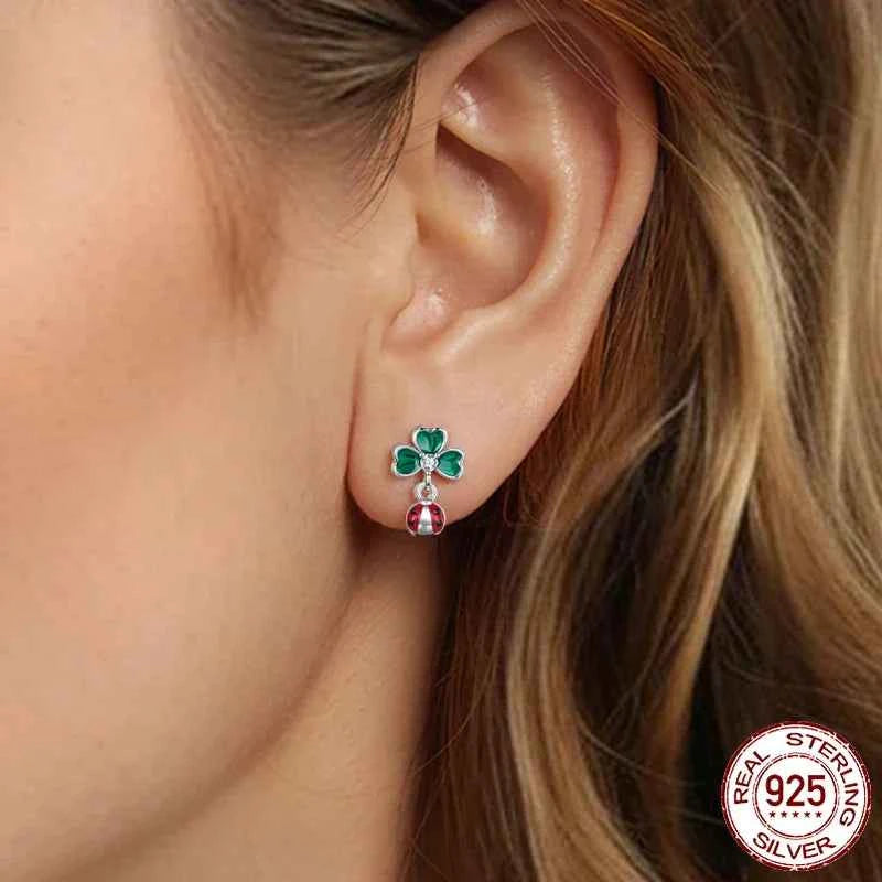 Women Lucky Sterling Silver Ladybug Stud Earrings