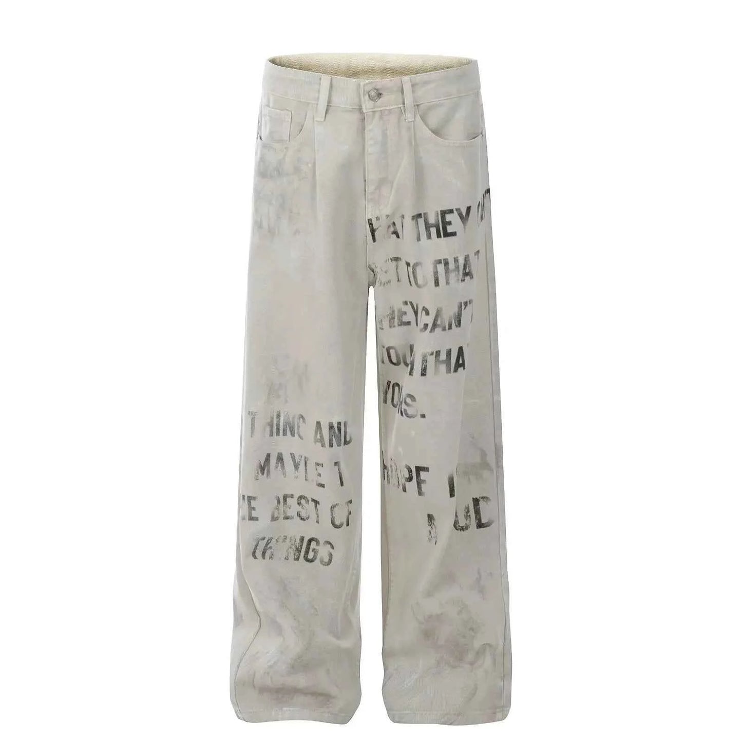 Cyber Y2K Printed White Baggy Jeans