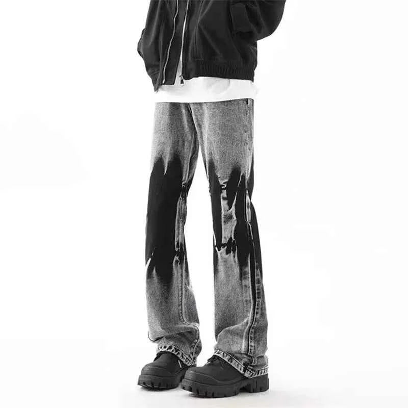 Streetwear Retro Vintage Tie Dye Patchwork Wide Jeans
