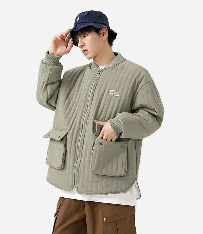 Winter High Quilted Solid Color Parka Cargo Jacket
