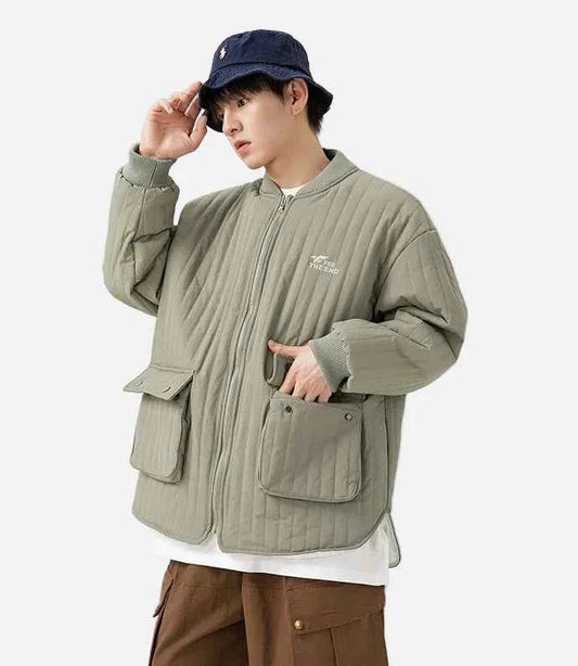 Winter High Quilted Solid Color Parka Cargo Jacket