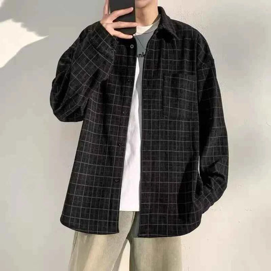 Men's Retro Plaid Hip Hop Corduroy Shirt
