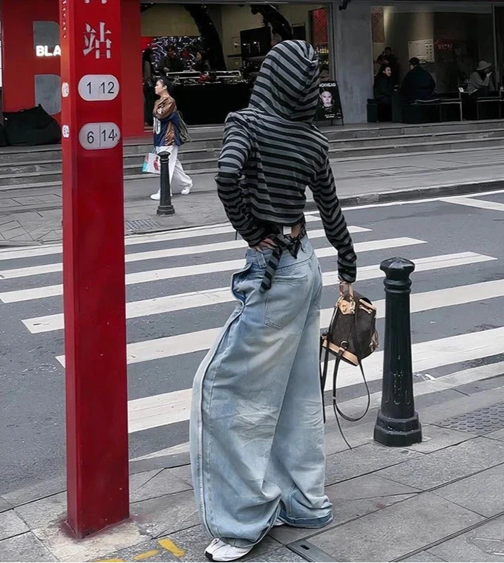 Japanese 2000s Style Oversized Blue Denim Jeans - Luxuryurbanwear