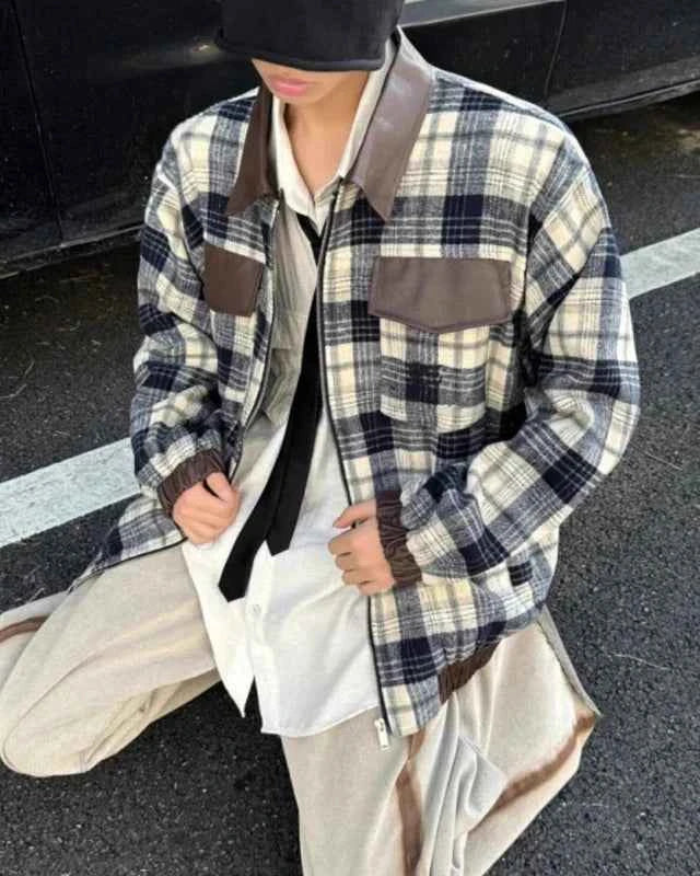 Patchwork Japanese Style Leather Jacket