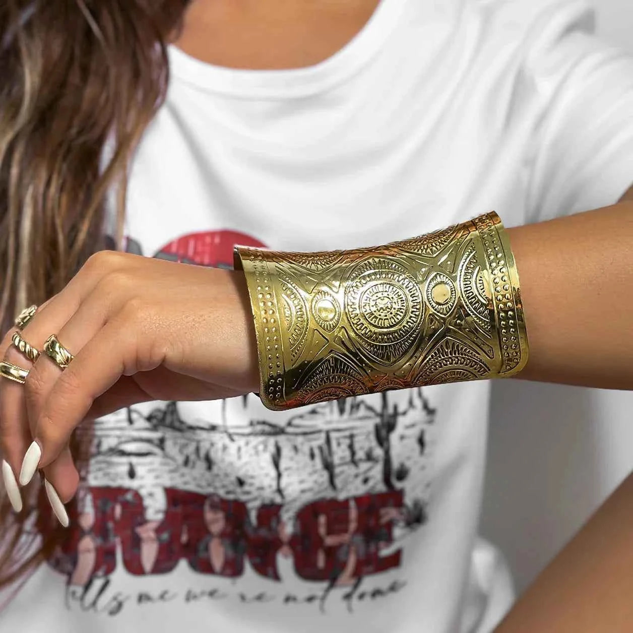 Exaggerated Ethnic Wide Cuff Bangle Bracelet
