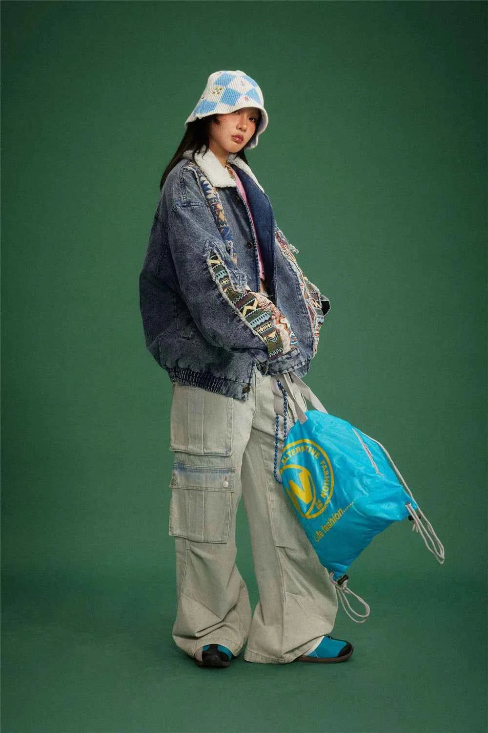 Y2K Thick Winter Patchwork Denim Jacket