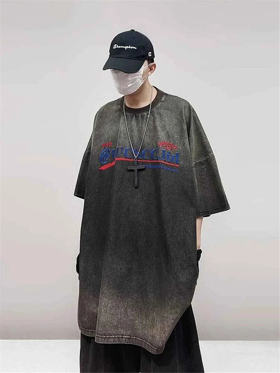 Vintage Embroidery Denim Hip Hop T-Shirt