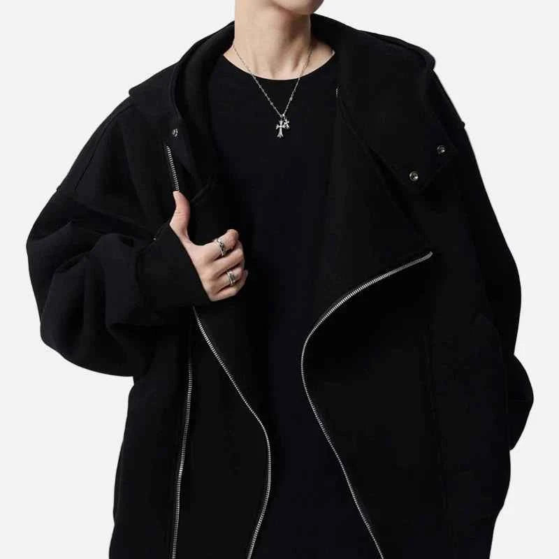 Irregular Design Double Zipper Hooded Sweatshirt