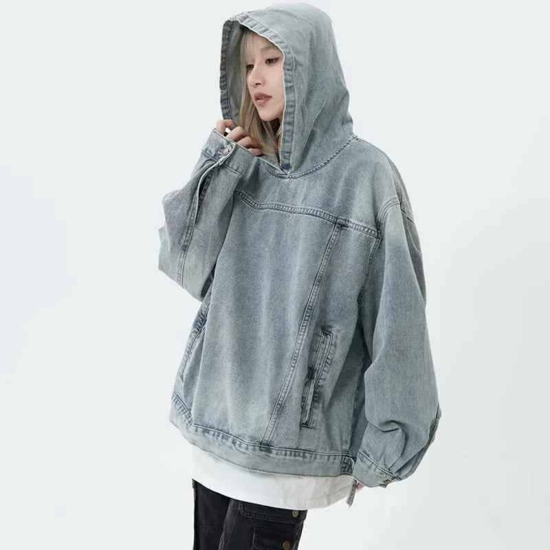 Retro American Style Couple Denim Hoodie