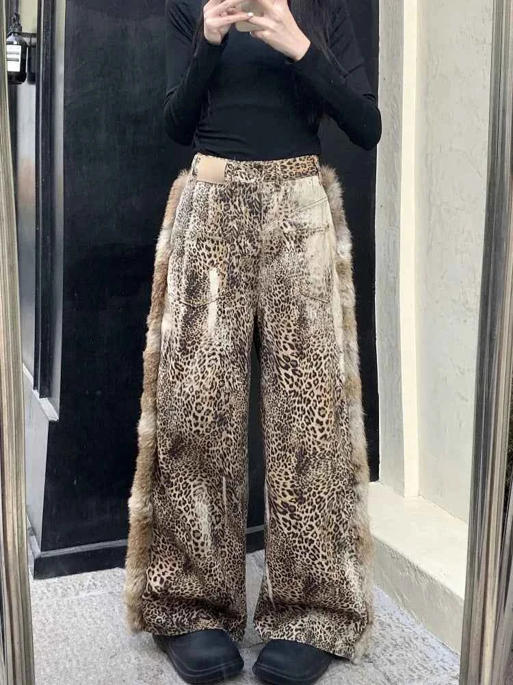 Leopard Patchwork Baggy Vintage Wide Jeans