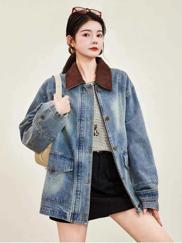 Classic Faux Collar Regular Fit Denim Jacket
