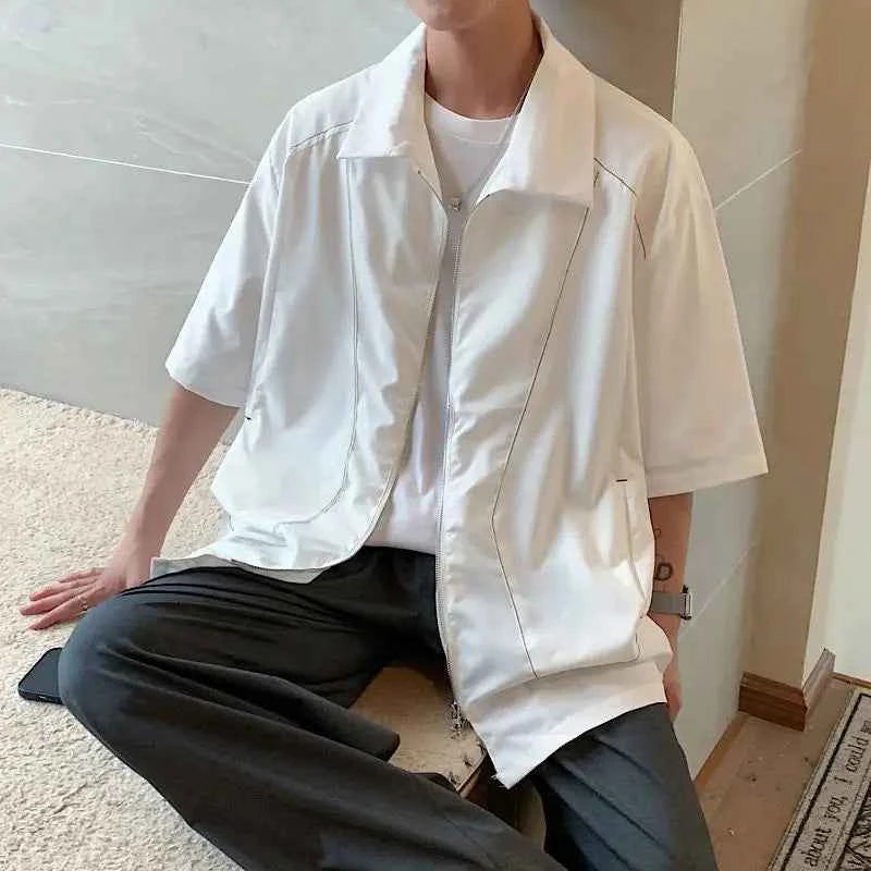 Casual Bright Thread Splicing Short Sleeved Zippper Shirt