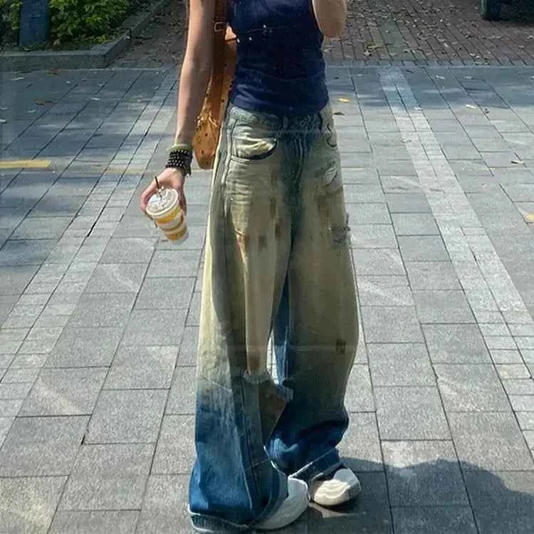 Vintage Sexy Ripped Wide Leg Jeans