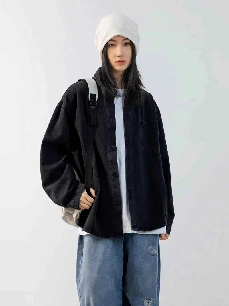 Chic Oversized Black Denim Jacket