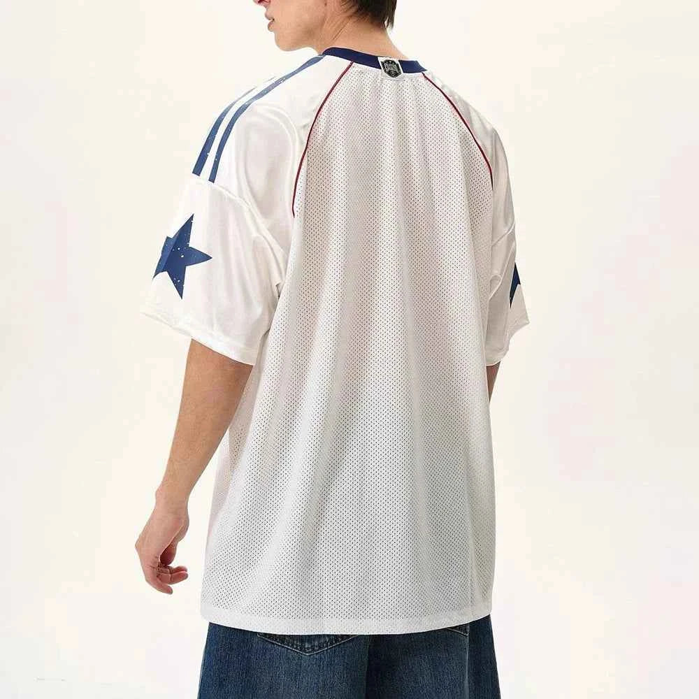 Color Blocked Letter Print Short-Sleeve Sports T-Shirt