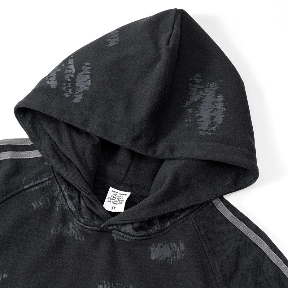 Coal Black Striped Sleeves Hoodie