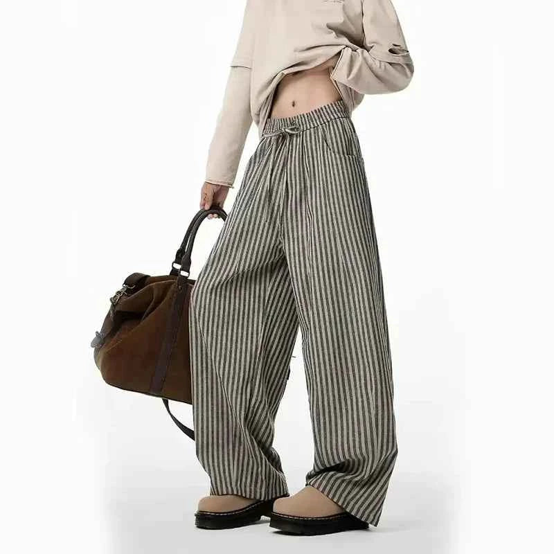 Streetwear Vintage Japanese Style Black Striped Pants