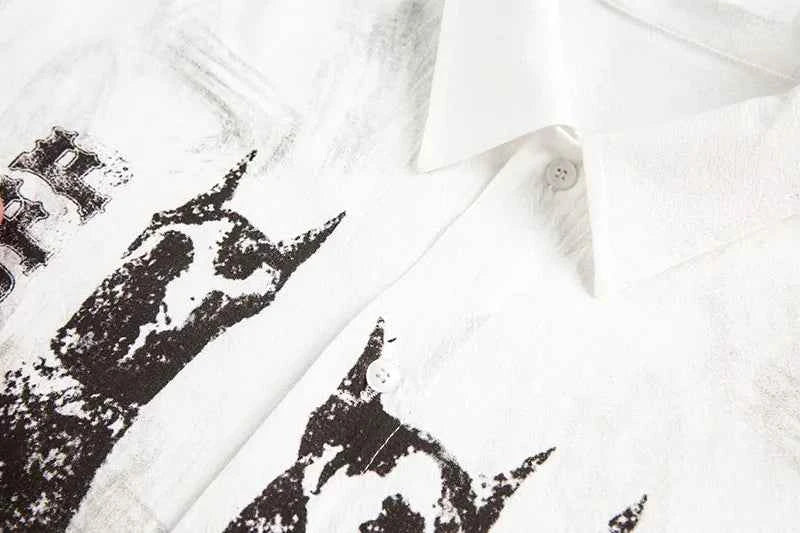 Graffiti Doberman Printed Short Sleeve Shirt