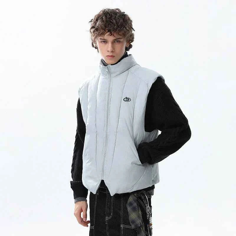 Stylish Logo Printed Stand Neck Puffer Vest