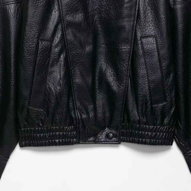 Versatile Plush Black PU Leather Zipper Jacket