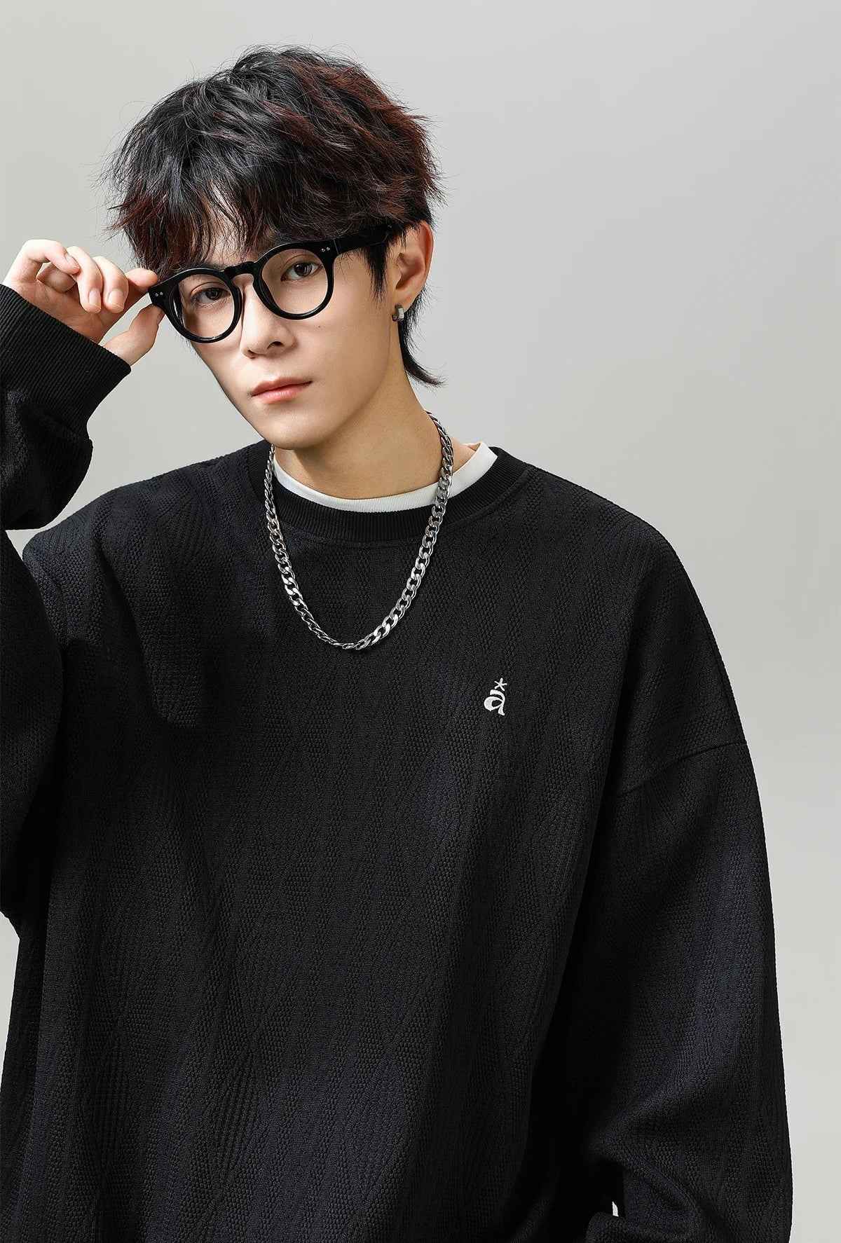 Embroidery Color Block Letter crewneck Sweatshirt