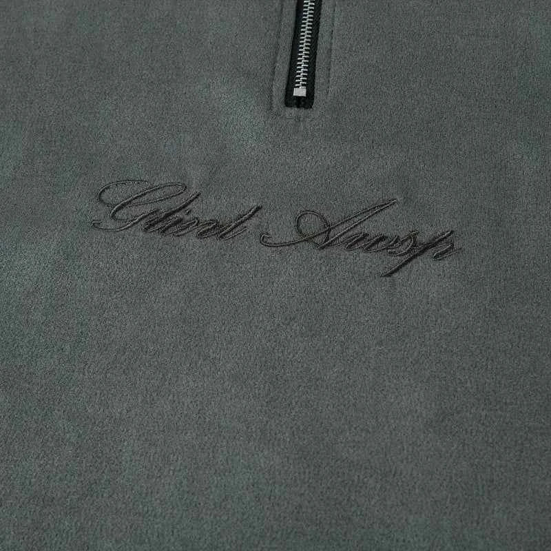 Suede Embroidered Zipper Short Sleeve T-Shirt