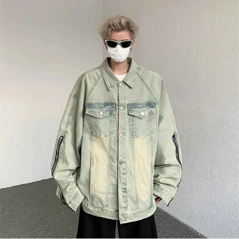 Retro Streetwear Washed Distressed Denim Jacket