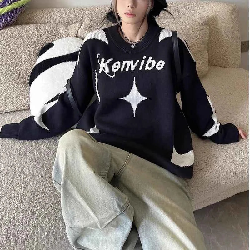 Casual Cozy Letter Print Knit Sweatshirt