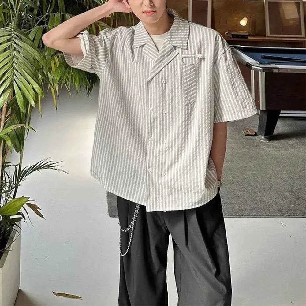 Y2K Retro Vertical Striped Short Sleeve Shirt