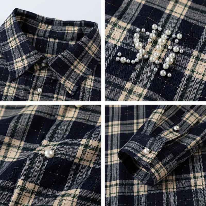 Women Luxury Japanese Style Plaid Blouse Shirt